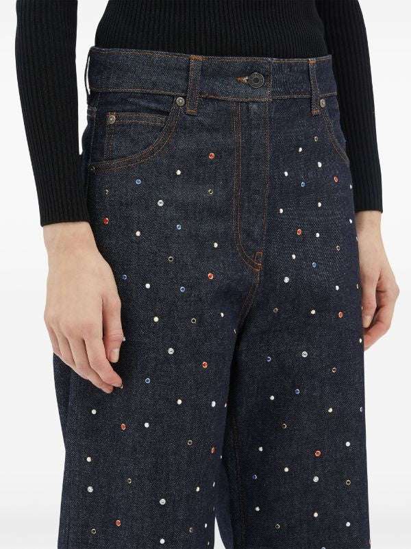 MSGM - Деним - Rhinestone Wide - Leg Jeans - Love|Labels