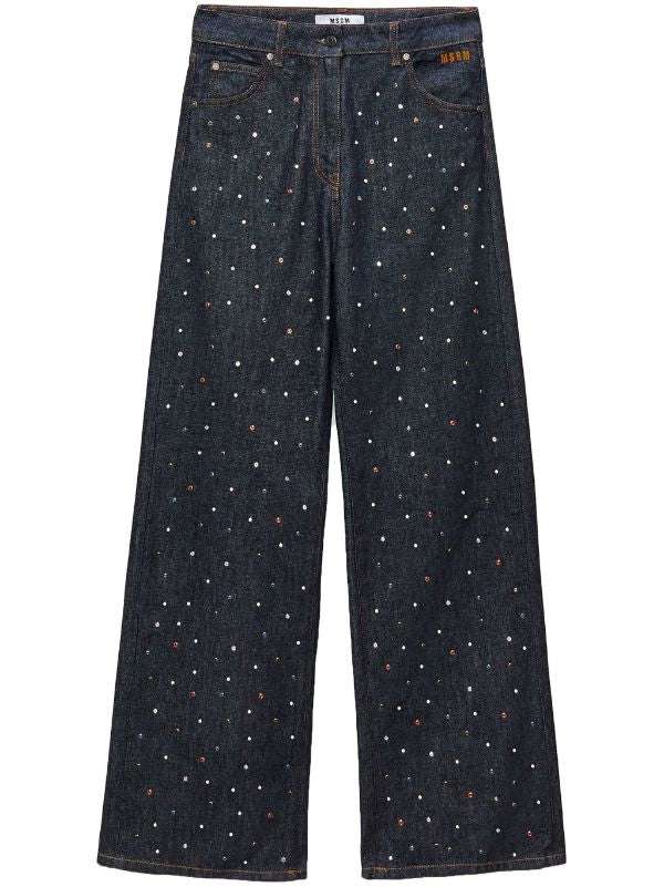 MSGM - Деним - Rhinestone Wide - Leg Jeans - Love|Labels