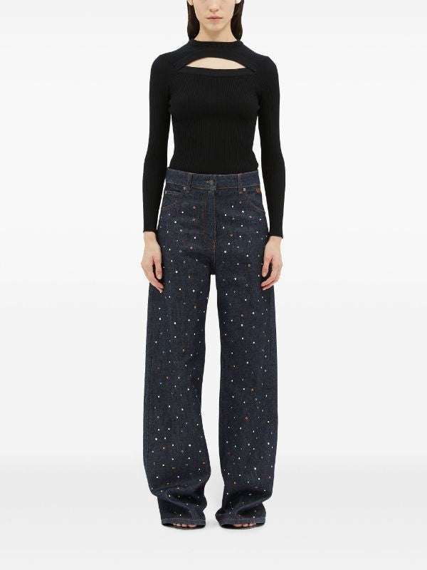 MSGM - Деним - Rhinestone Wide - Leg Jeans - Love|Labels