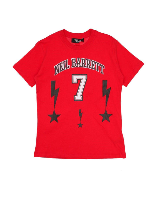 Neil Barrett Kids - Тениски - Red 7 Print Logo T-Shirt - Love|Labels