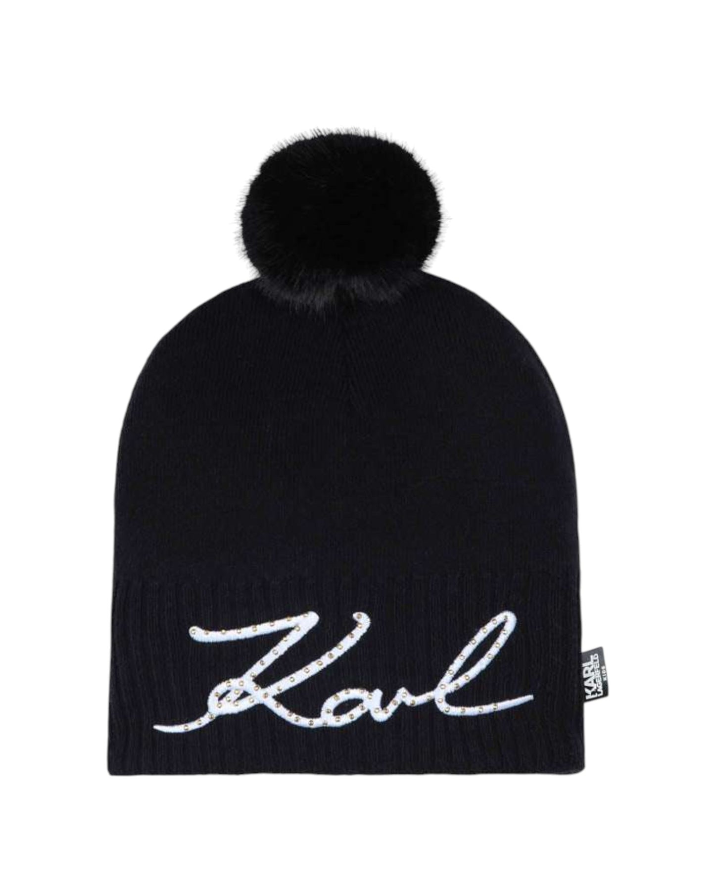 Black Logo Pom-Pom Beanie