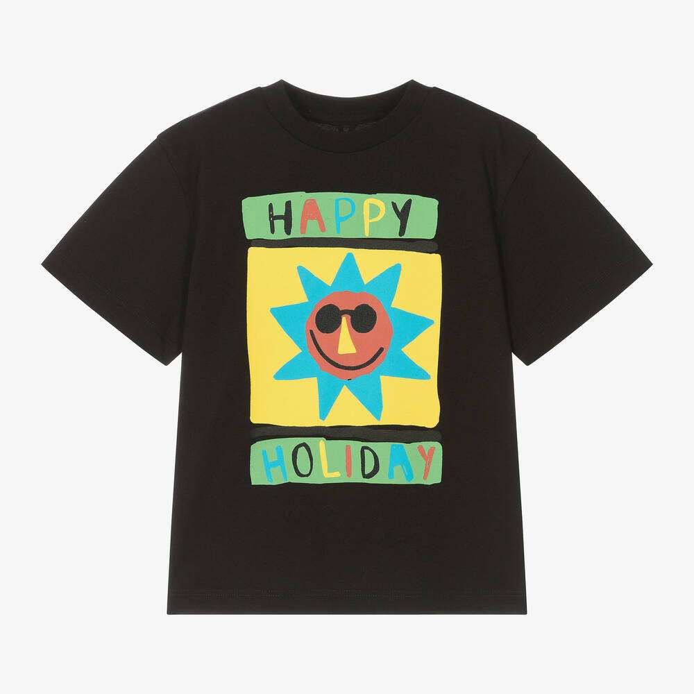 Stella McCARTNEY Kids - Black Cotton 'Happy Holiday' T-Shirt - Love|Labels