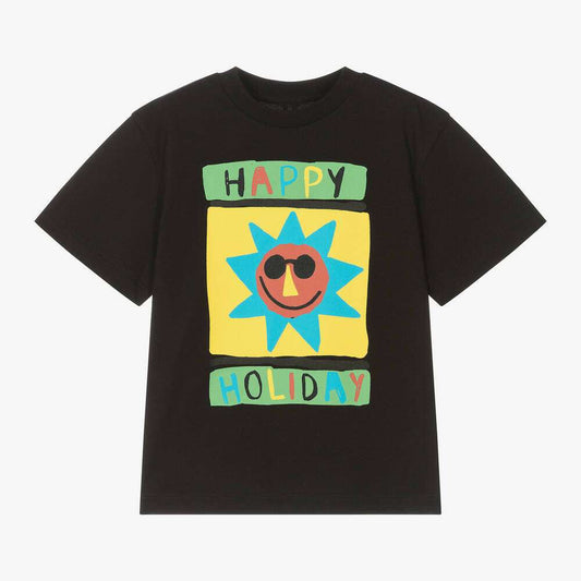 Stella McCARTNEY Kids - Black Cotton 'Happy Holiday' T-Shirt - Love|Labels