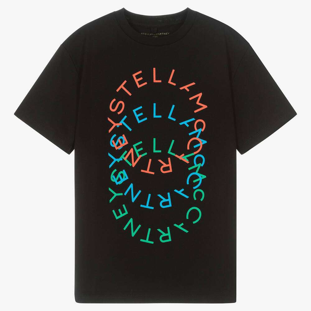 Stella McCARTNEY Kids - Тениски - Black Cotton Logo T-Shirt - Love|Labels