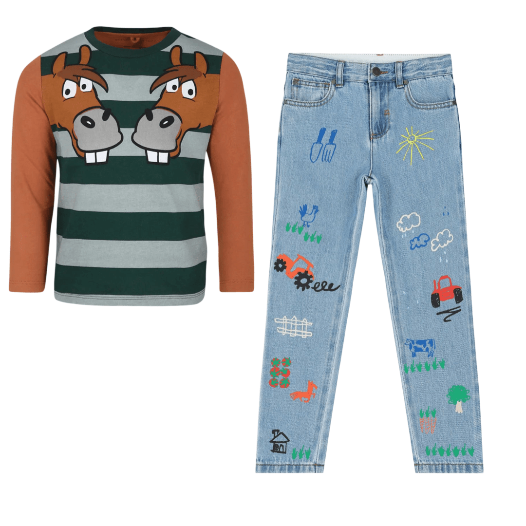 Stella McCARTNEY Kids - Панталони - Boys Blue Doodle Denim Jeans - Love|Labels
