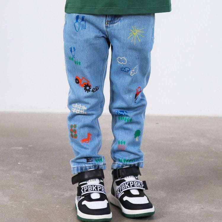 Stella McCARTNEY Kids - Панталони - Boys Blue Doodle Denim Jeans - Love|Labels