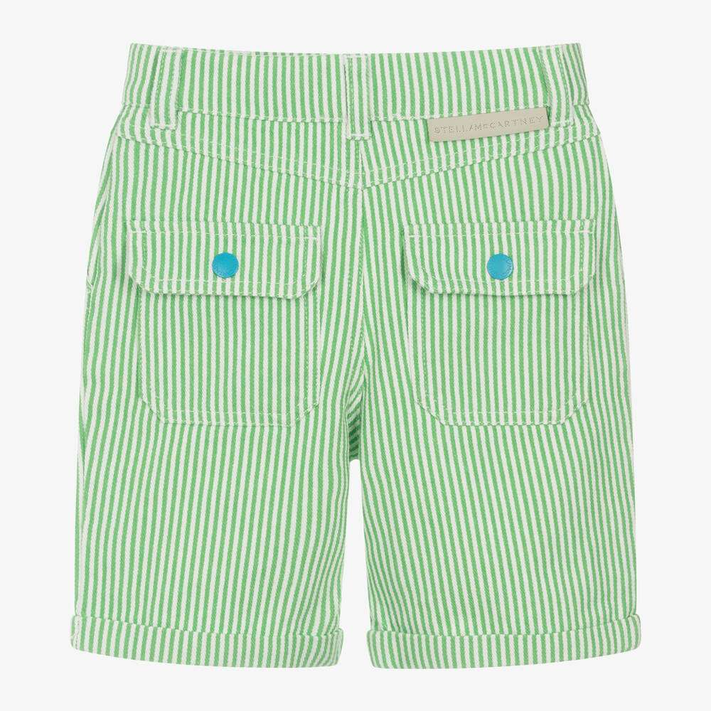 Stella McCARTNEY Kids - Шорти - Green & Ivory Stripe Cotton Shorts - Love|Labels