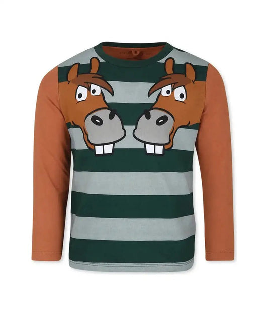 Stella McCARTNEY Kids - Блузи - Green Striped Horses T-Shirt - Love|Labels