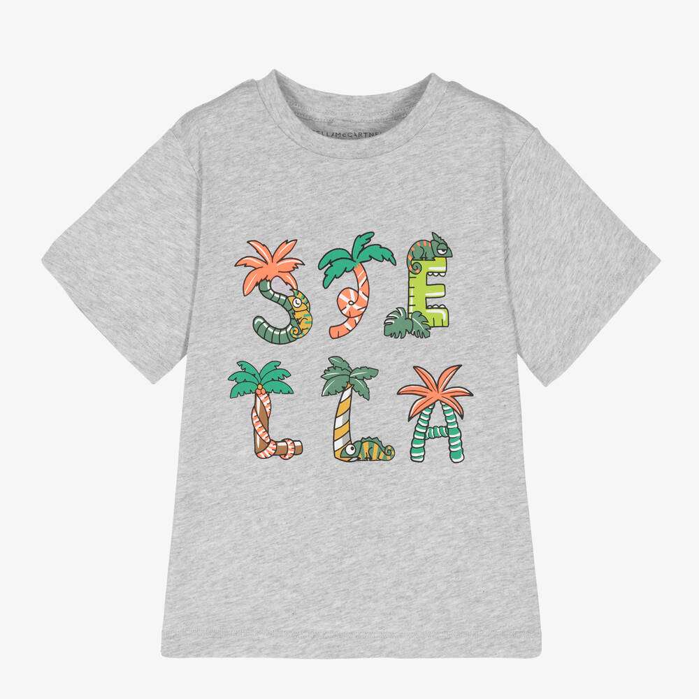 Stella McCARTNEY Kids - Тениски - Grey Cotton Logo T-Shirt - Love|Labels