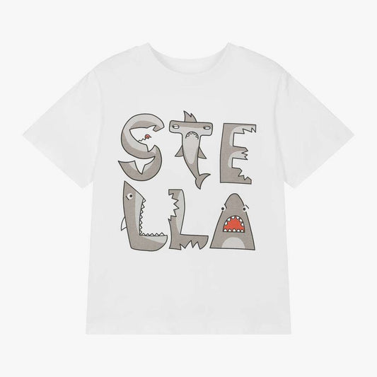 Stella McCARTNEY Kids - White Cotton Shark Logo T-Shirt - Love|Labels