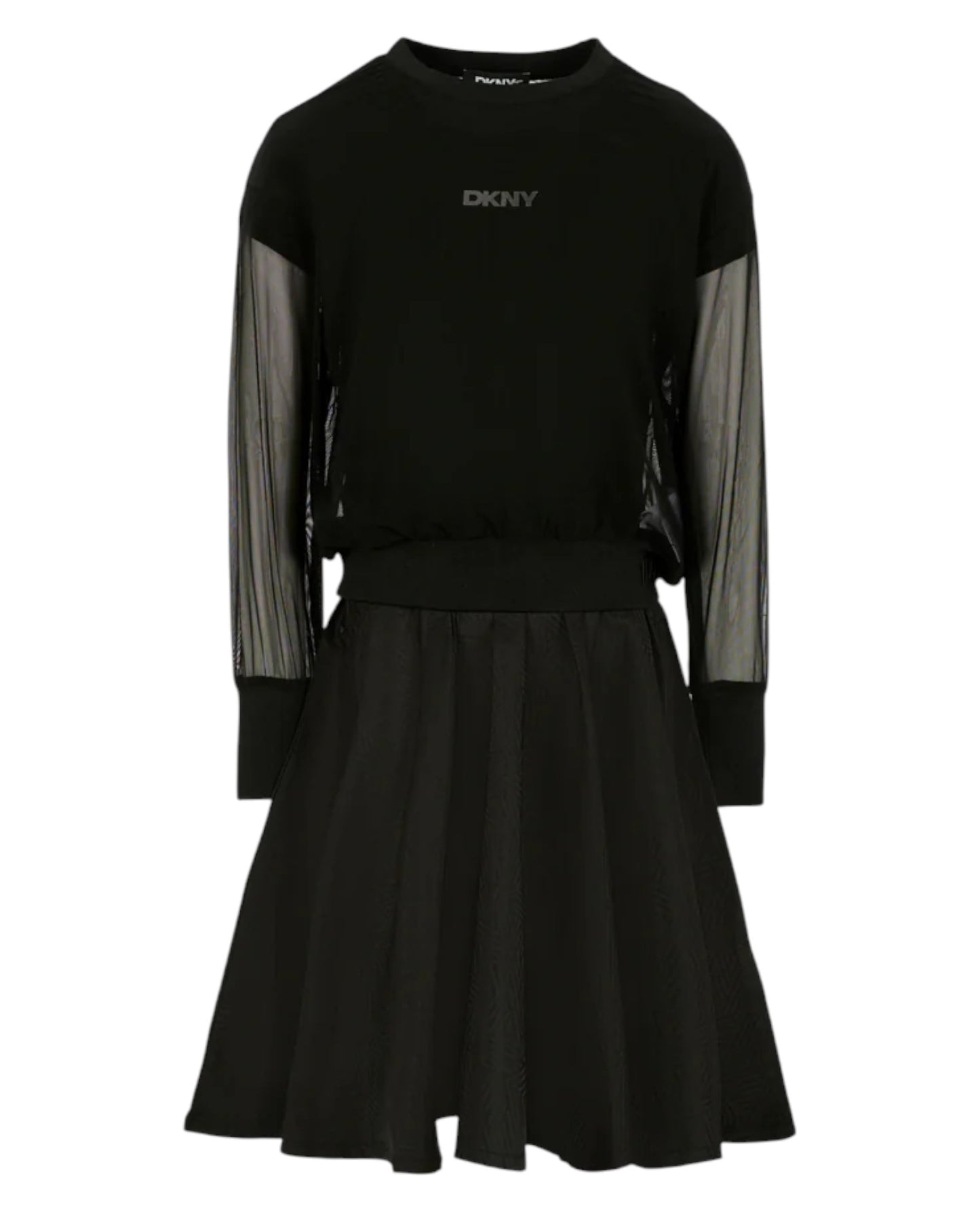 Bi-Material Girls Black Dress