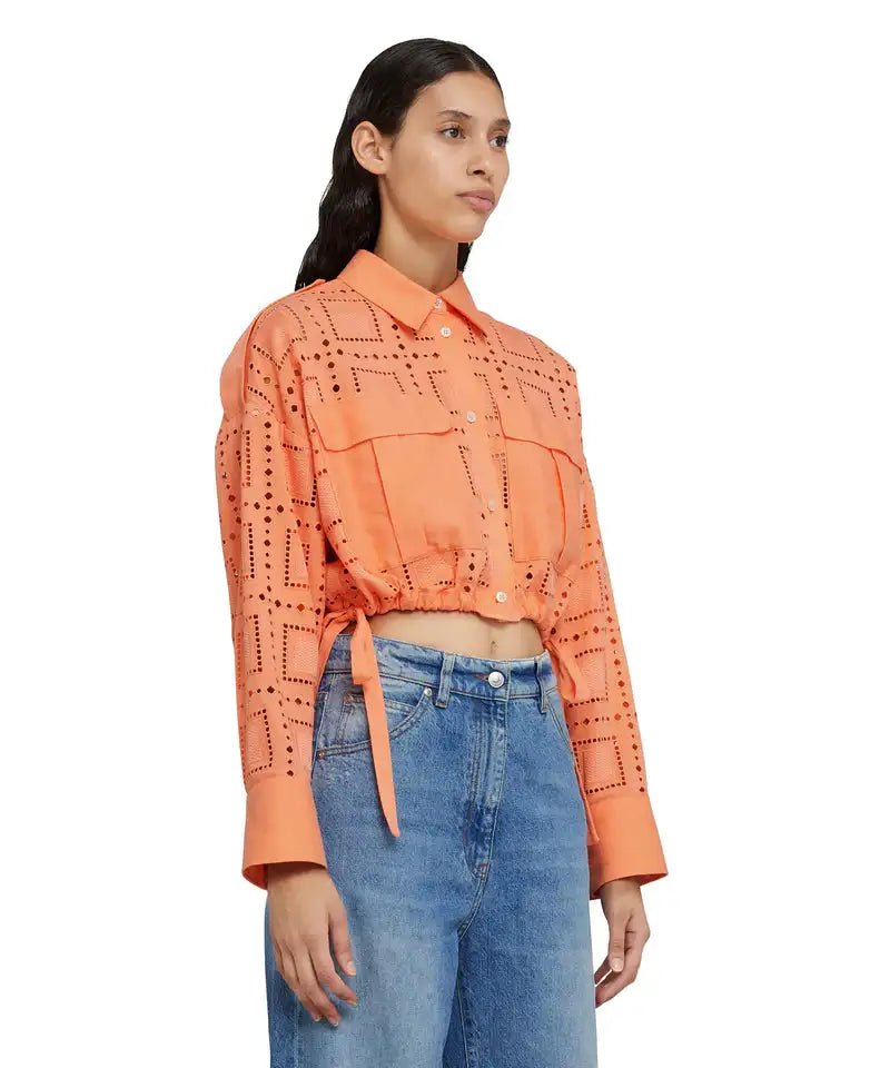 MSGM - Ризи - Broderie - Anglaise Cropped Shirt - Love|Labels