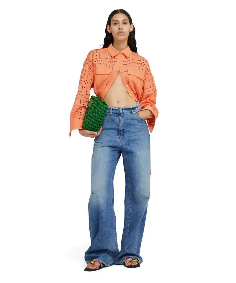 MSGM - Ризи - Broderie - Anglaise Cropped Shirt - Love|Labels