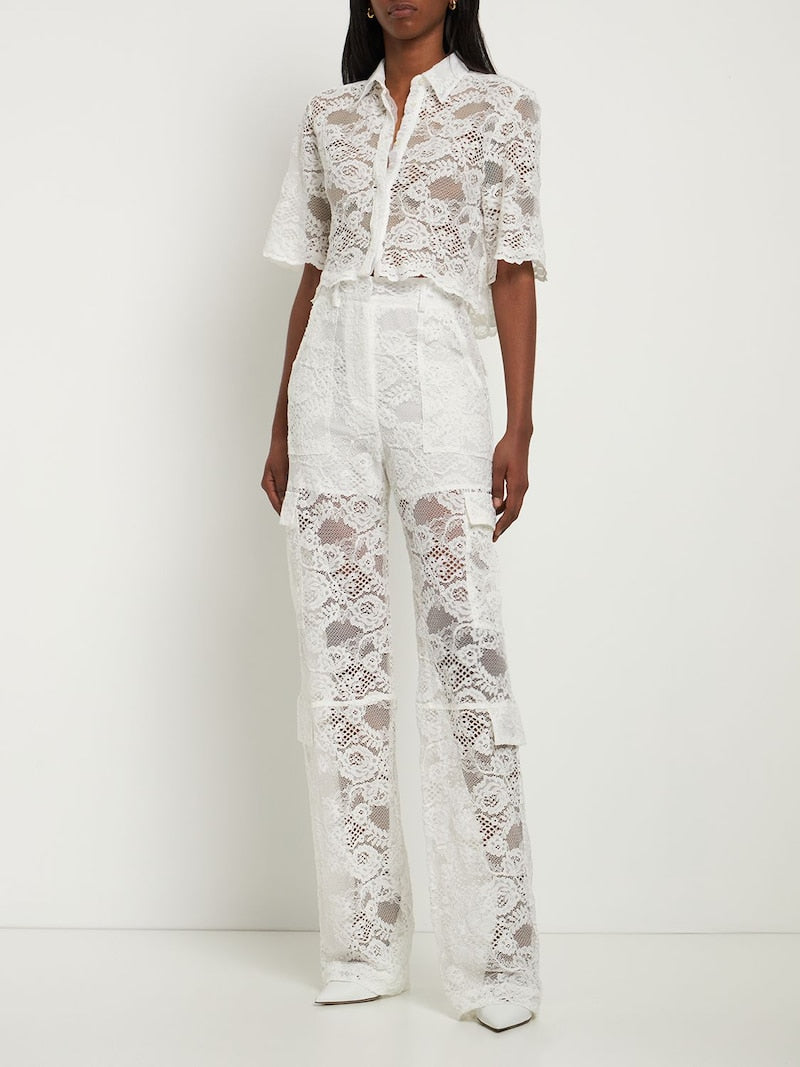 Lace White Straight Pants
