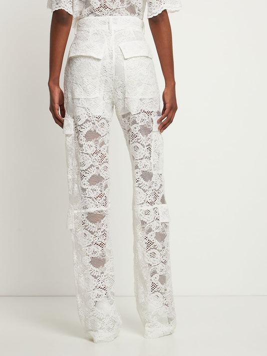 Lace White Straight Pants