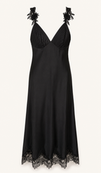 Black Lace Appliqué Slip Dress
