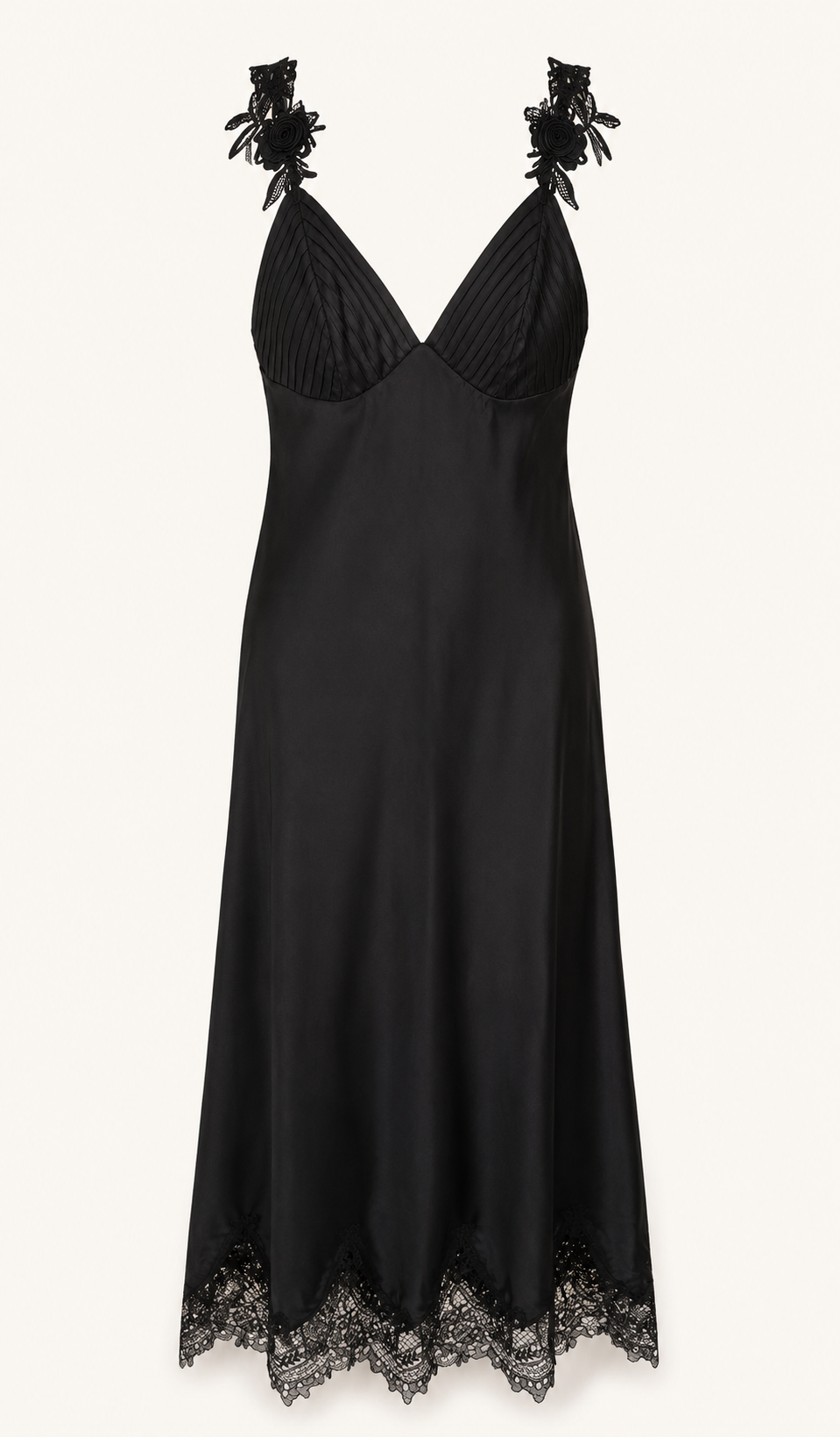 Black Lace Appliqué Slip Dress