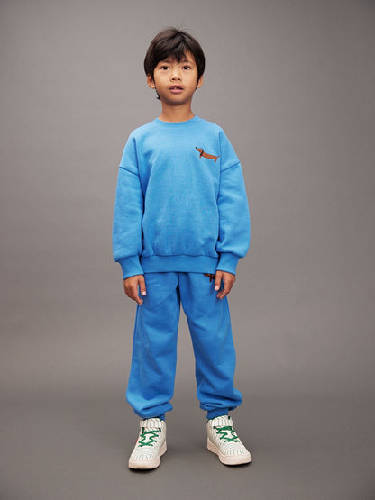 Dog Embroidered Blue Sweatpants