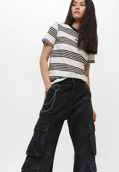 Two-Tone Striped Cotton T-Shirt