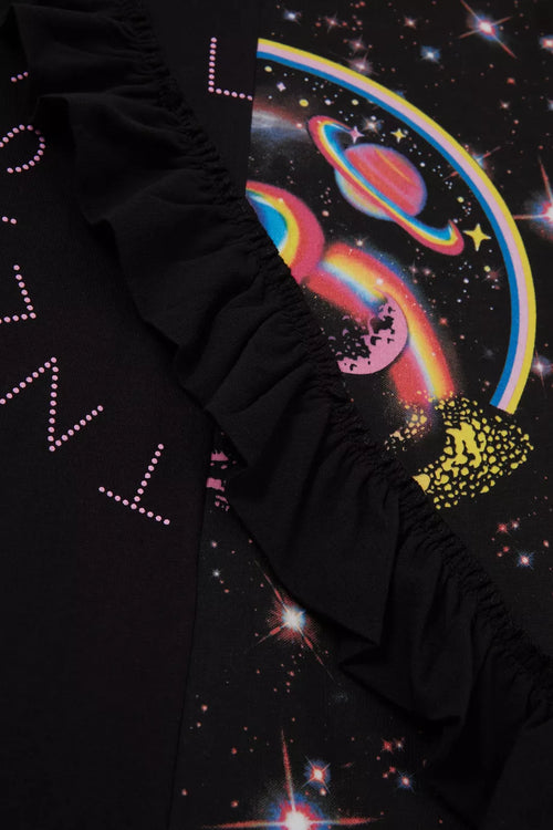 Black Ruffled Graphic Dress