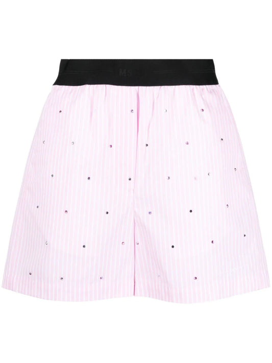 Rhinestone-Embellished Striped Shorts