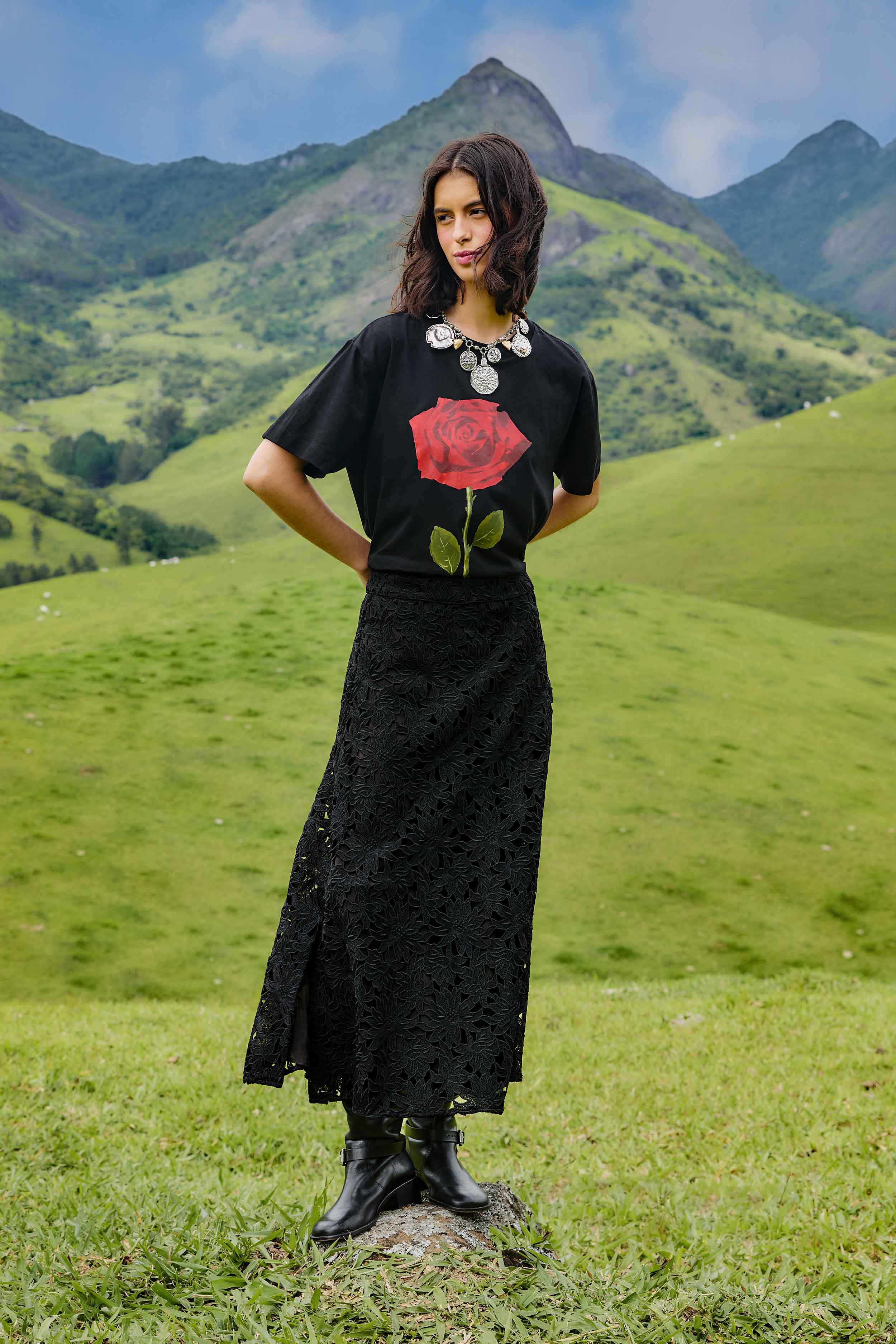 Black Lace Midi Skirt