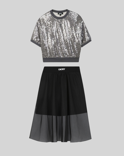 Girls Black Logo Mesh Skirt