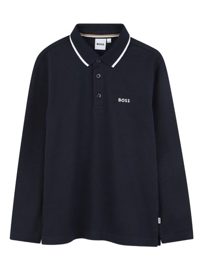 Long-Sleeve Dark Blue Polo Shirt