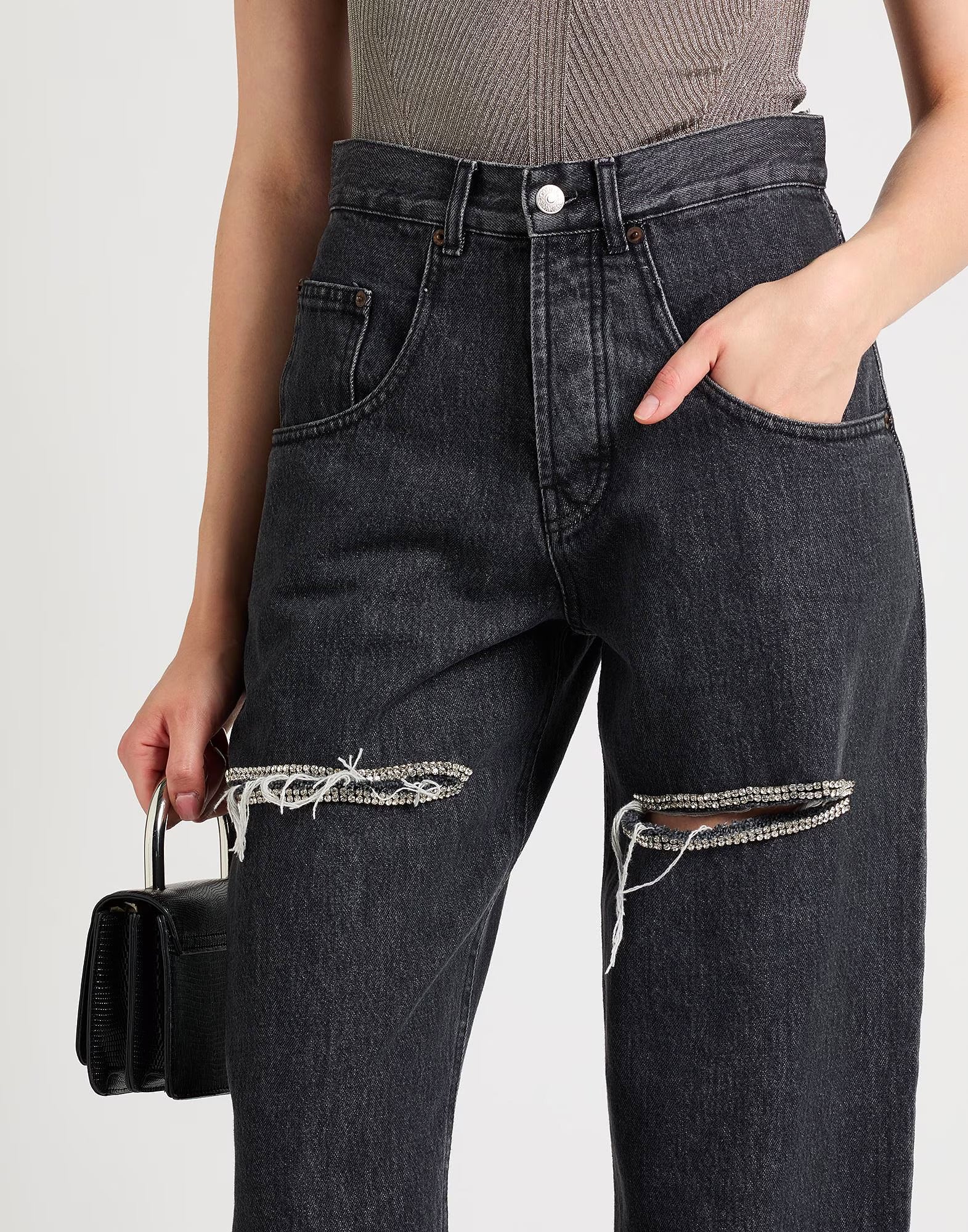 Black Cut Out Crystals Jeans