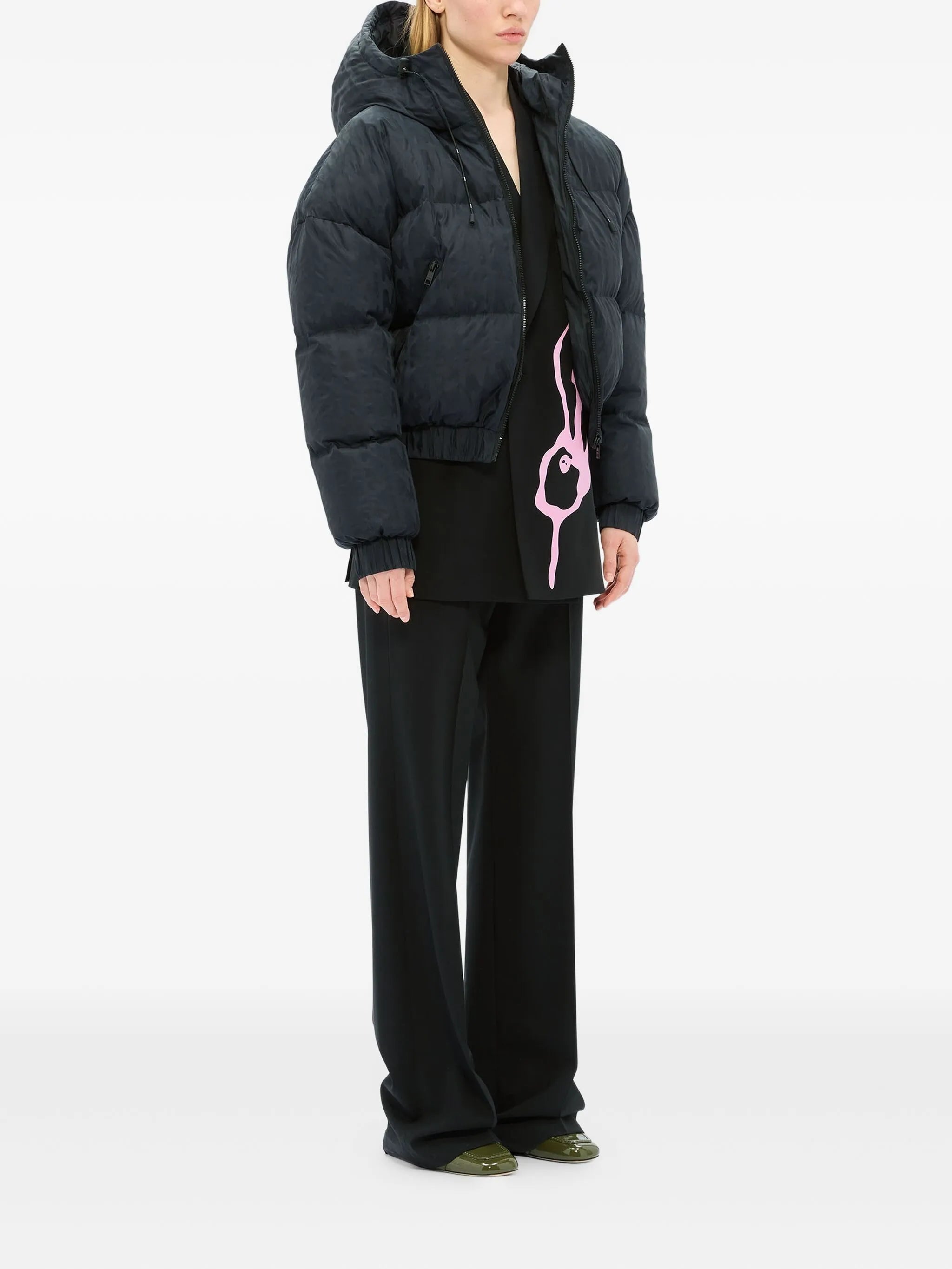 Rabbit-Print Single Breasted Blazer