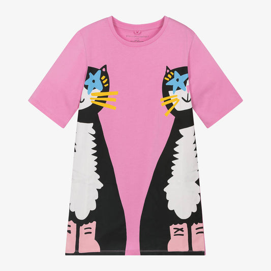 Cat Print Pink Dress