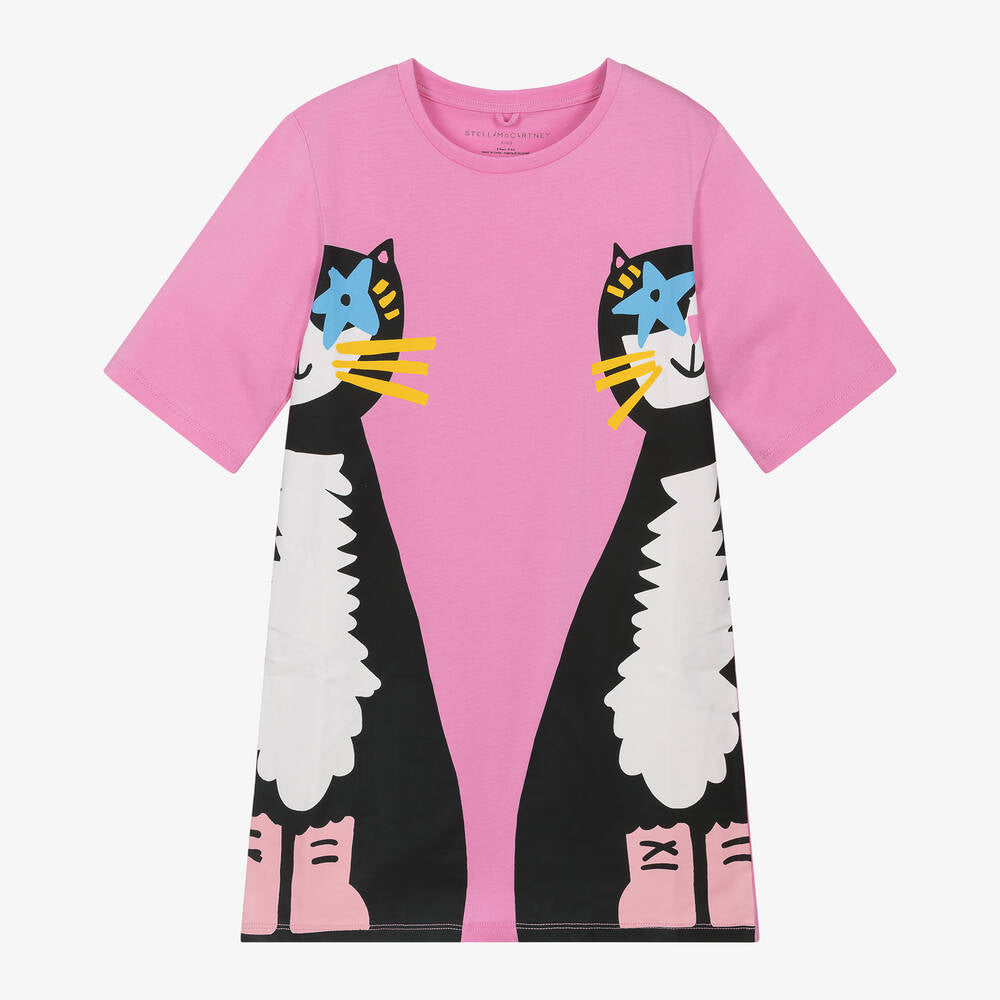 Cat Print Pink Dress