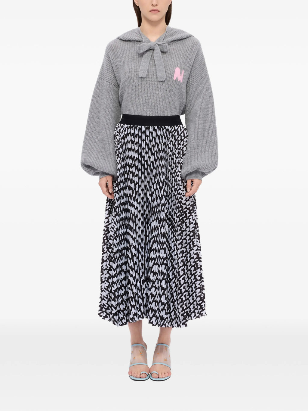 Black Pleated Soleil Skirt With All-Over Logo Print