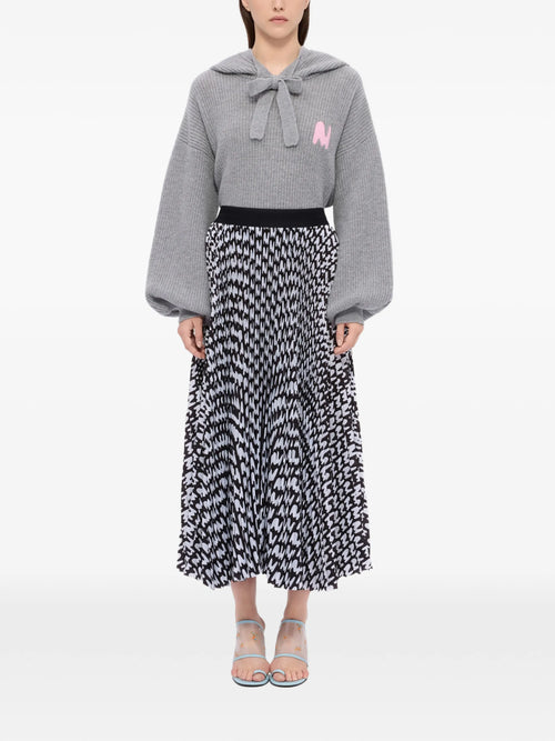 Black Pleated Soleil Skirt With All-Over Logo Print