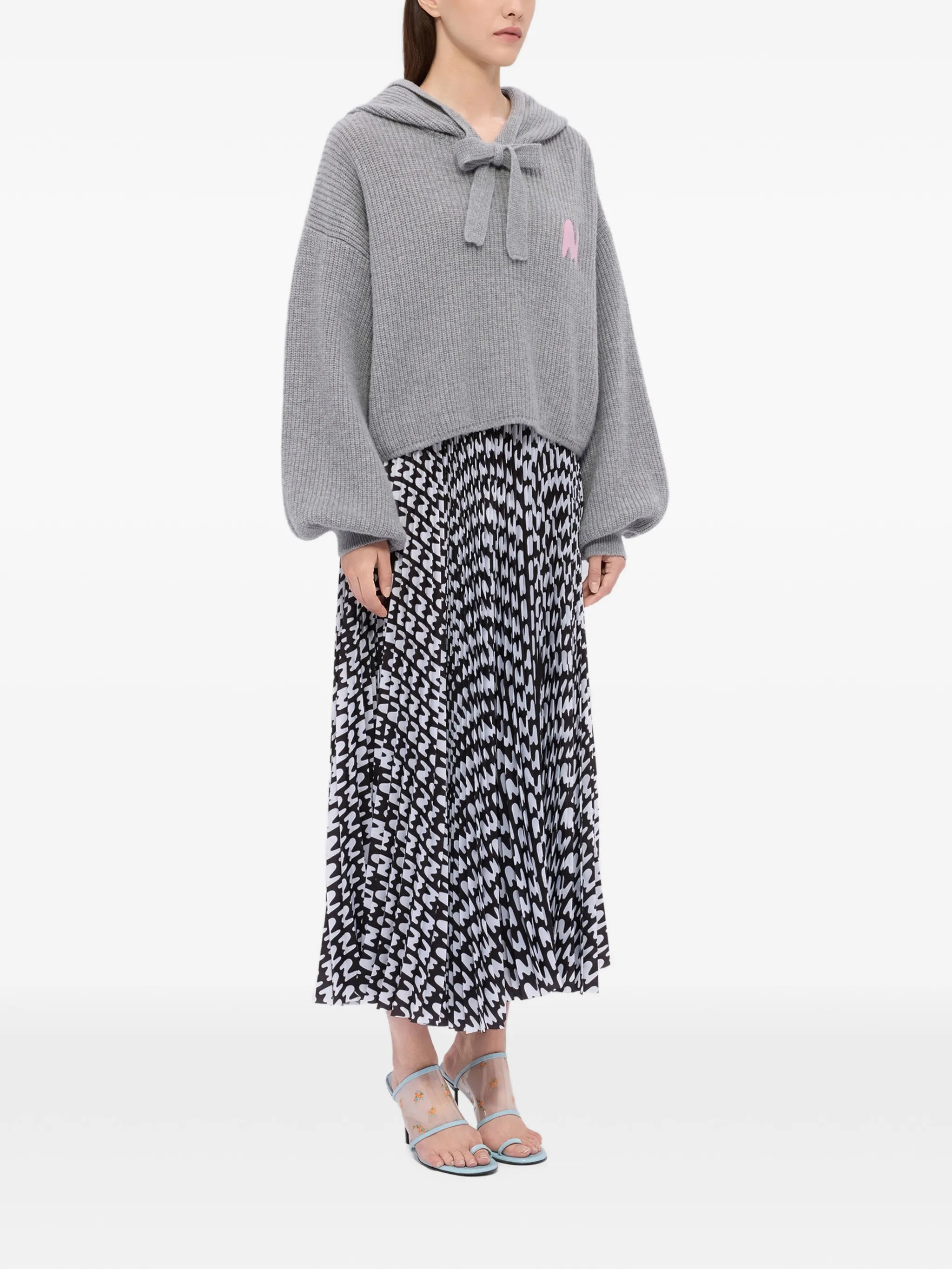 Black Pleated Soleil Skirt With All-Over Logo Print