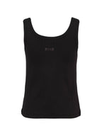 Black Ribbed Cotton Top With Straps And Metal Buttons