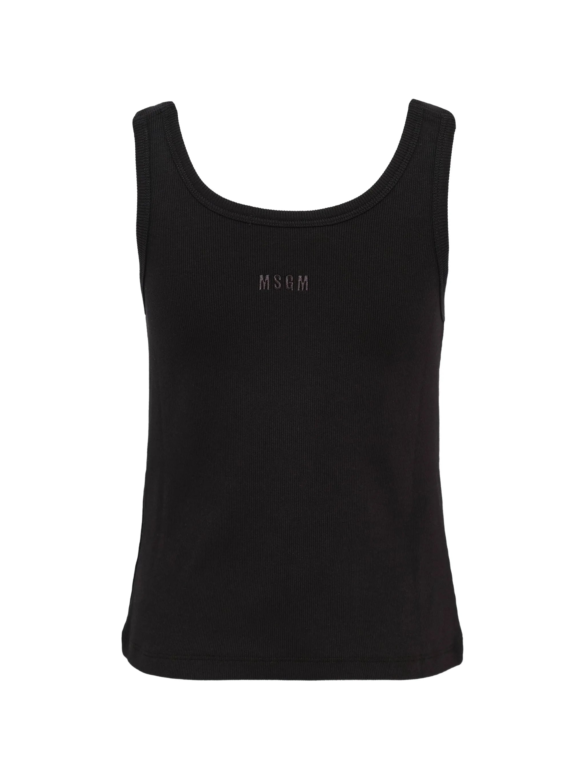 Black Ribbed Cotton Top With Straps And Metal Buttons
