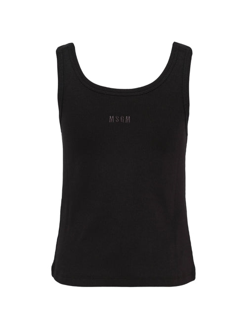 Black Ribbed Cotton Top With Straps And Metal Buttons