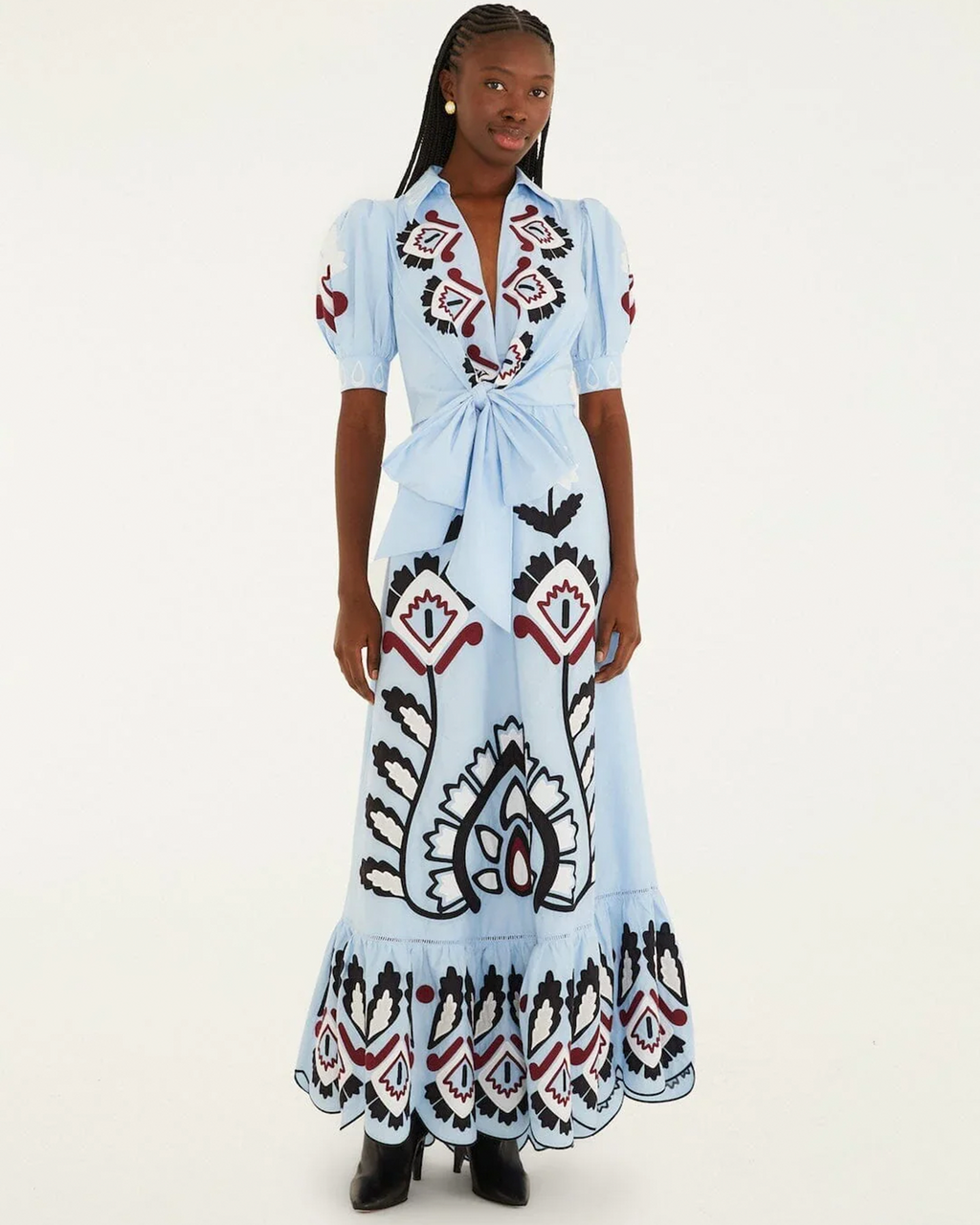 Blue Embroidered Maxi Dress