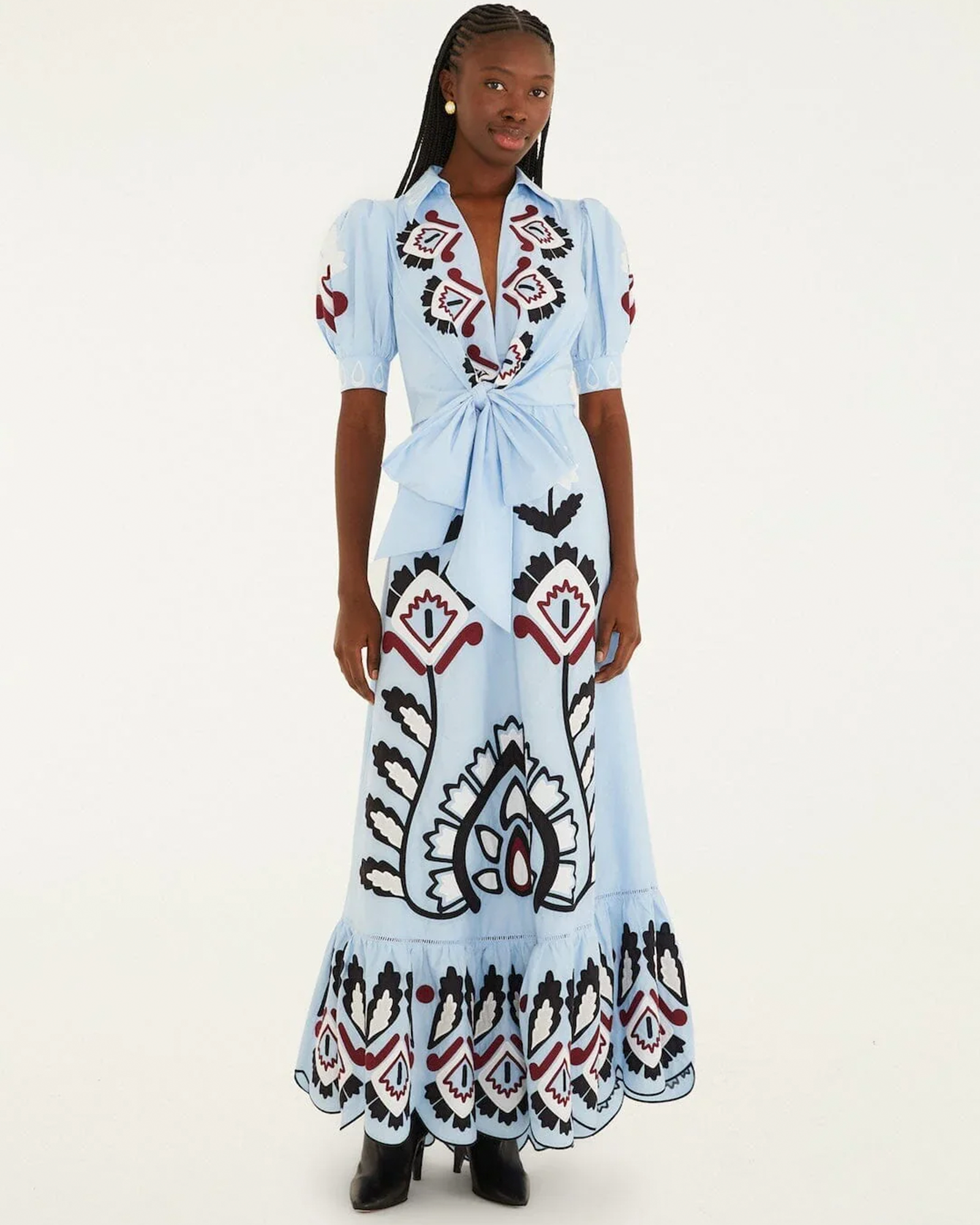 Blue Embroidered Maxi Dress