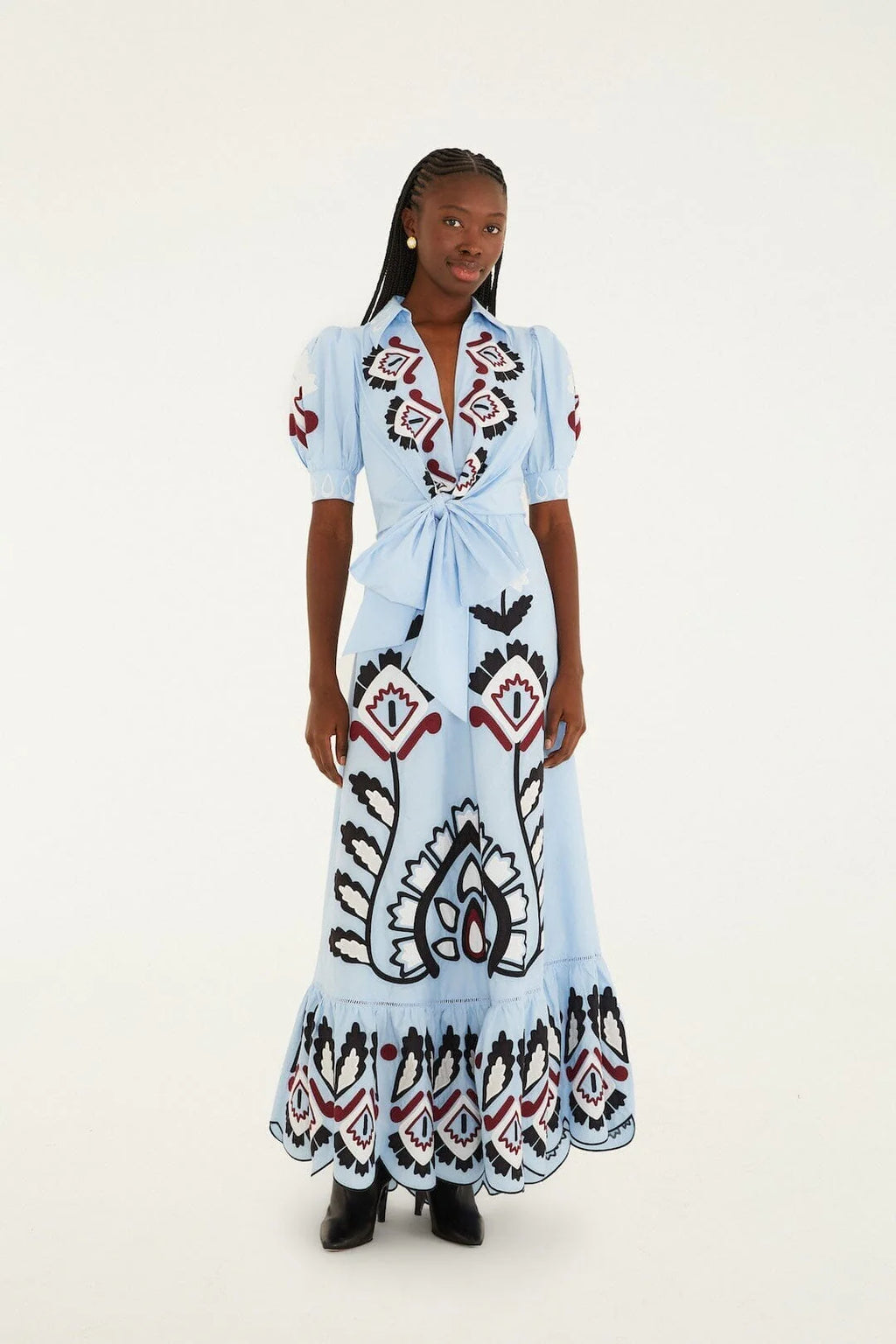 Blue Embroidered Maxi Dress