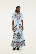 Blue Embroidered Maxi Dress