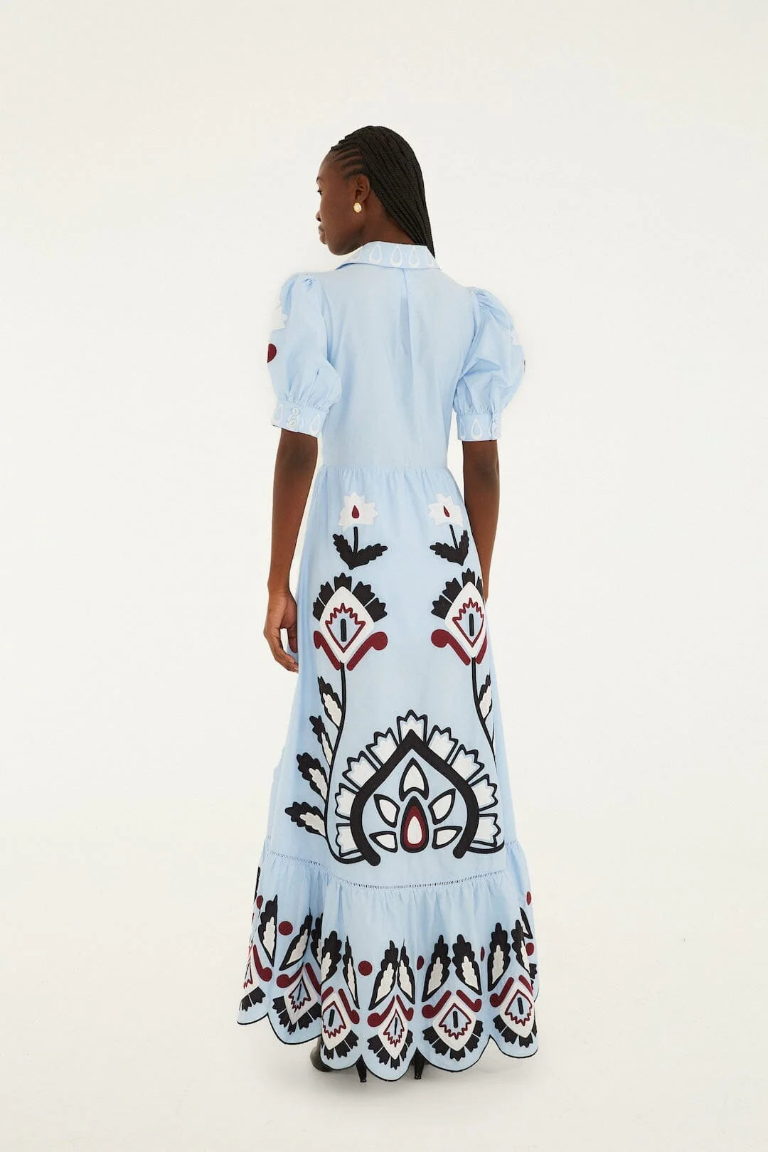 Blue Embroidered Lace Maxi Dress