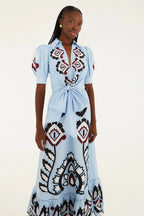 Blue Embroidered Maxi Dress