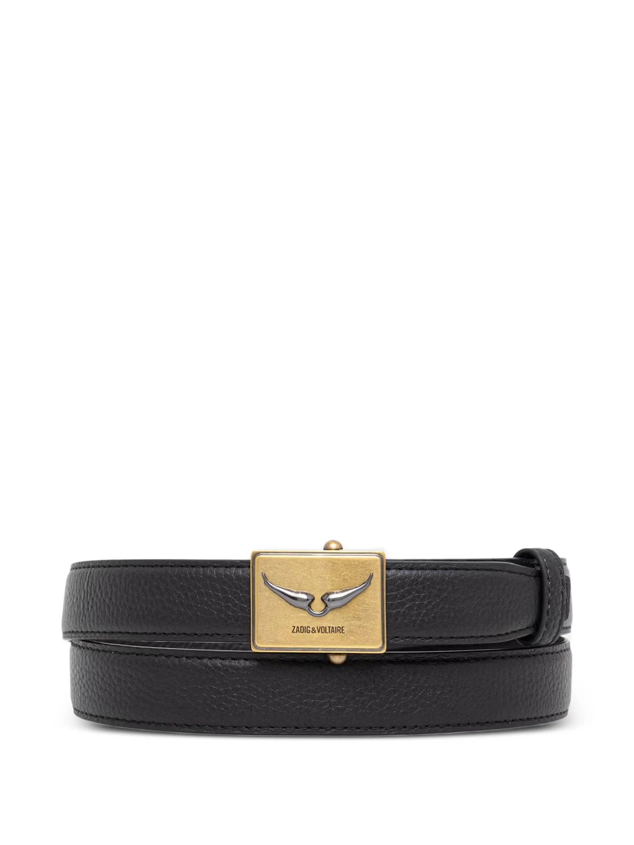 Logo-Plaque Pebbled-Leather Belt