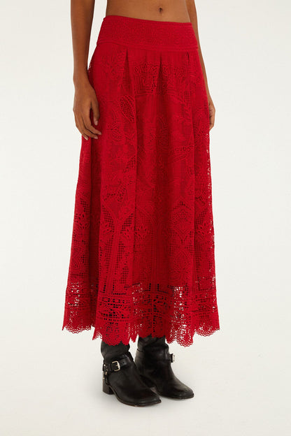Red Lace Maxi Skirt