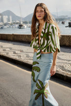 Green Stripes Palms Crop Top