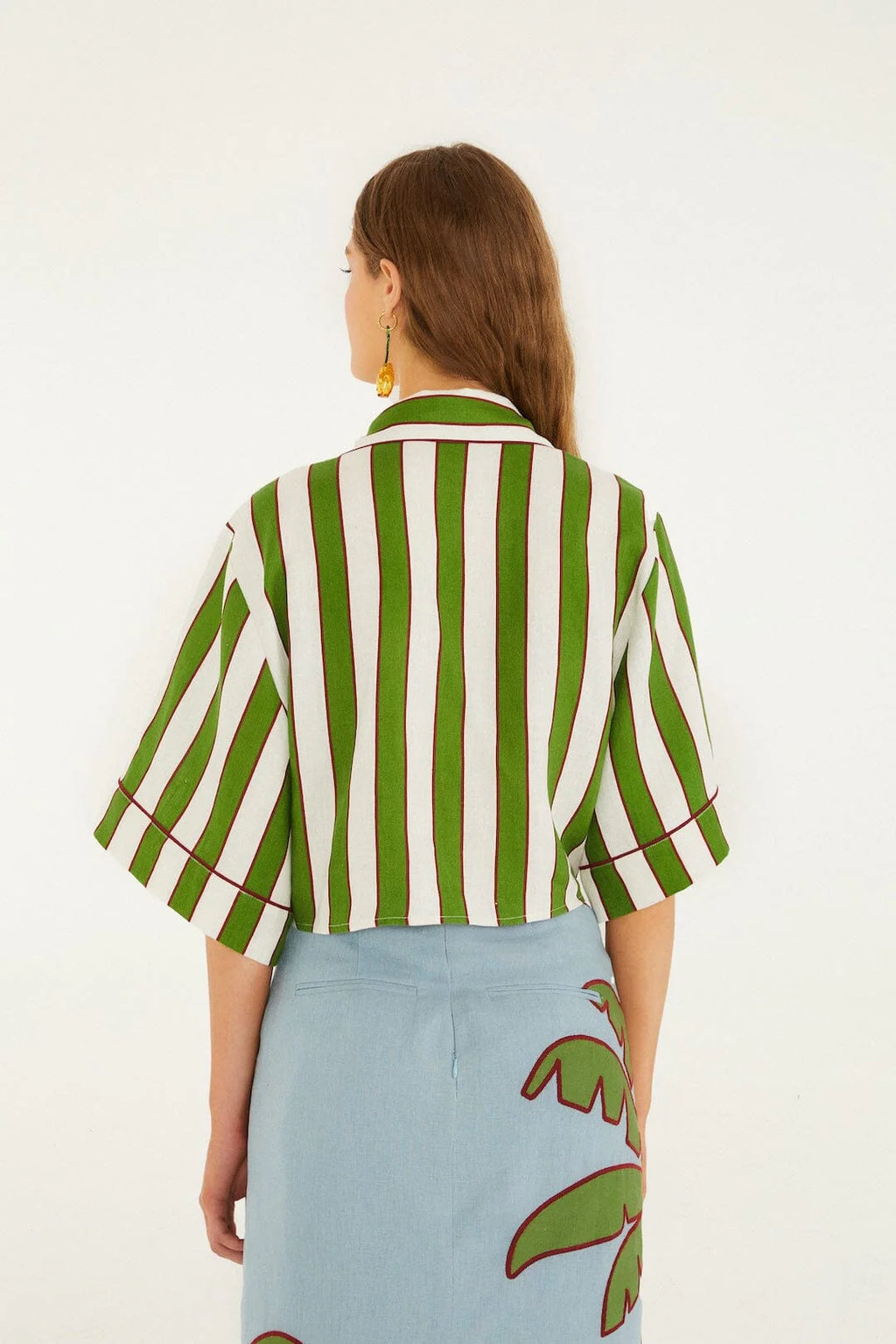 Green Stripes Palms Crop Top