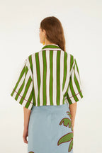 Green Stripes Palms Crop Top