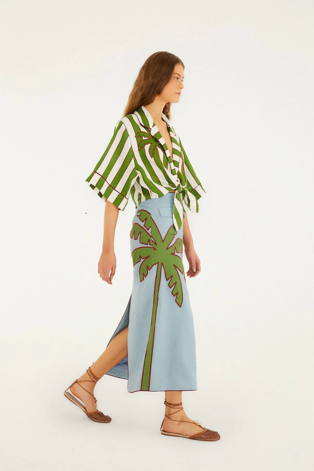 Green Stripes Palms Crop Top